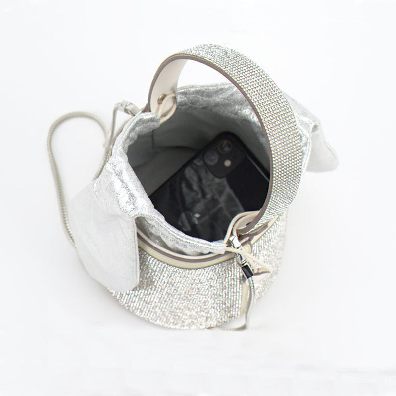 Women’s Small Diamond-Inlaid Bucket Bag – Elegant Mini Handbag