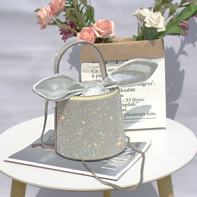 Women’s Small Diamond-Inlaid Bucket Bag – Elegant Mini Handbag